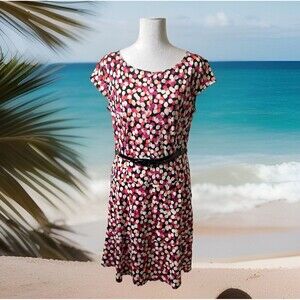 Karin Stevens Polka Dots Cap Sleeve Belted Fit & Flare Dress Size 8 Vtg